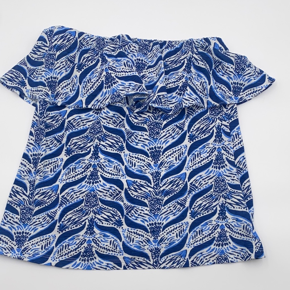 Lilly Pulitzer Blue Leaf-Print strapless tank XS